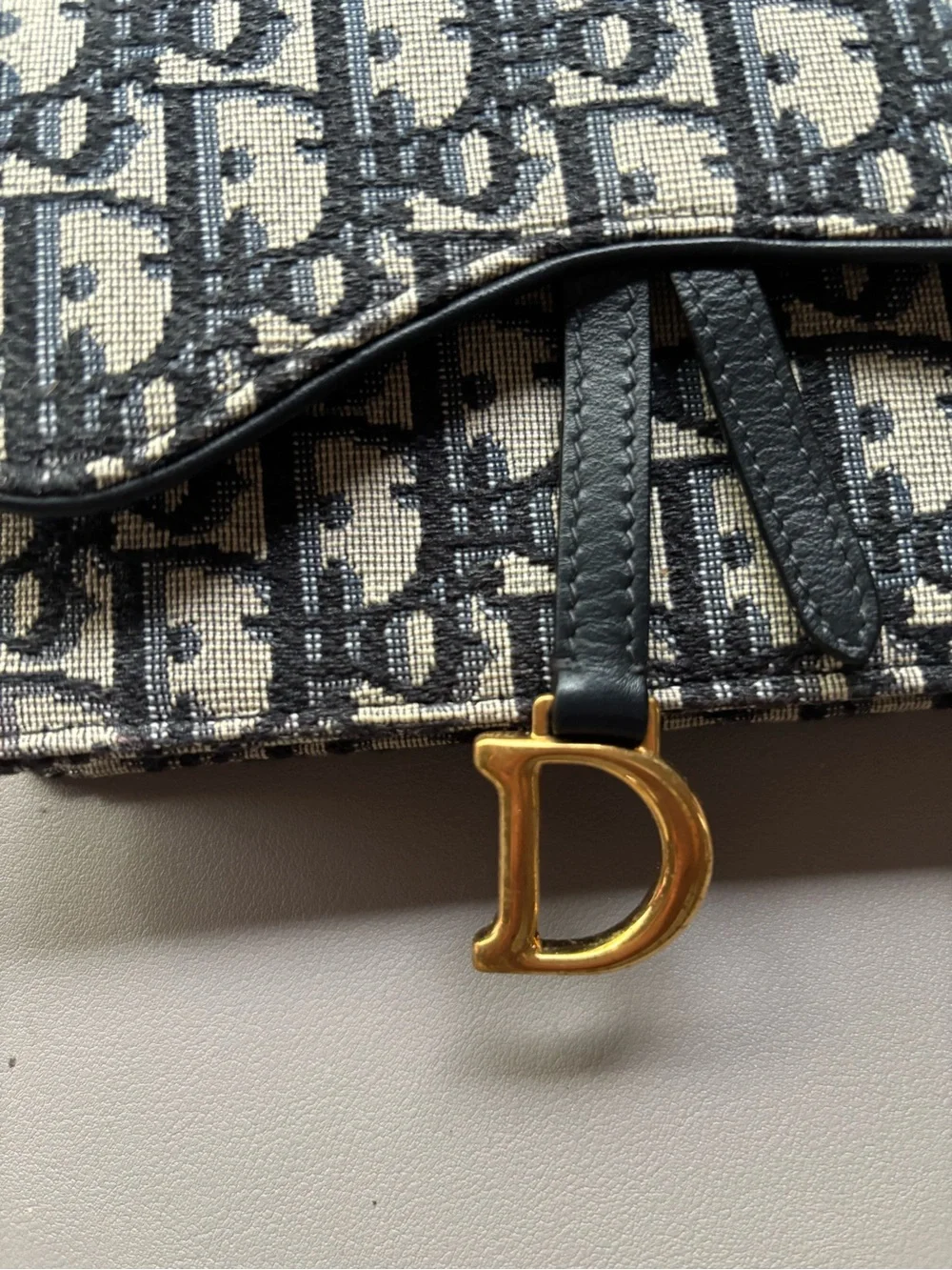 Dior Black and Beige Dior Oblique Crossbody Saddle Bag